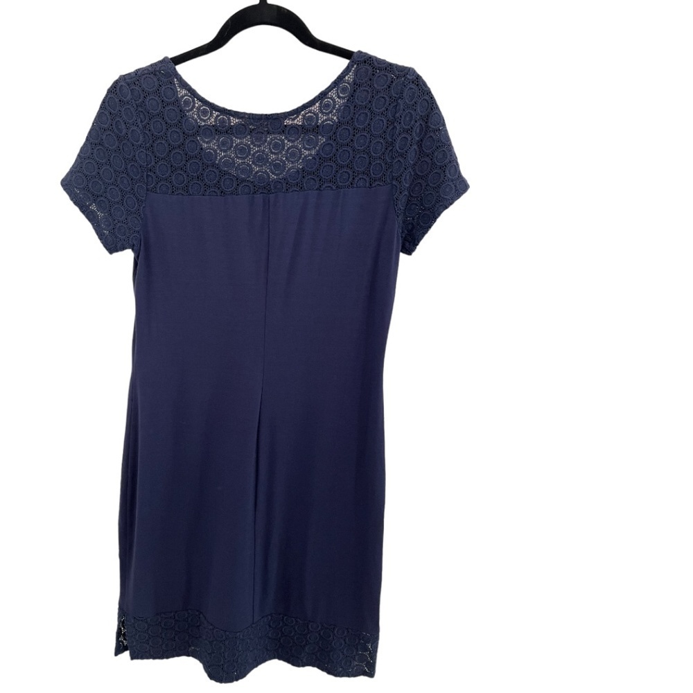Tommy Bahama Navy Blue Short Sleeve Crochet Embellished T-Shirt Dress - Picture 3 of 3